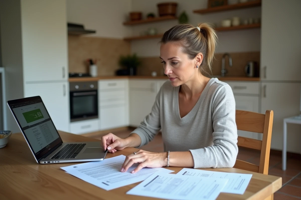 Femme comparant plusieurs devis de travaux de rénovation énergétique à domicile