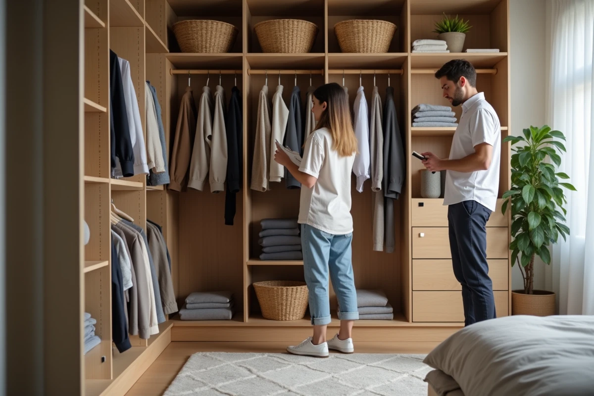Femme arrangeant ses vêtements dans le placard