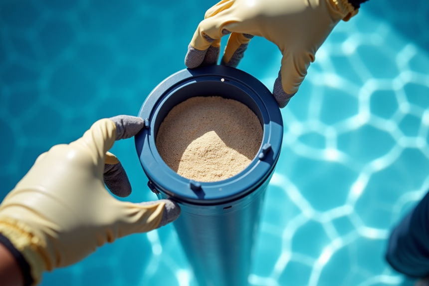 Filtre de piscine avec sable usé et signes de colmatage