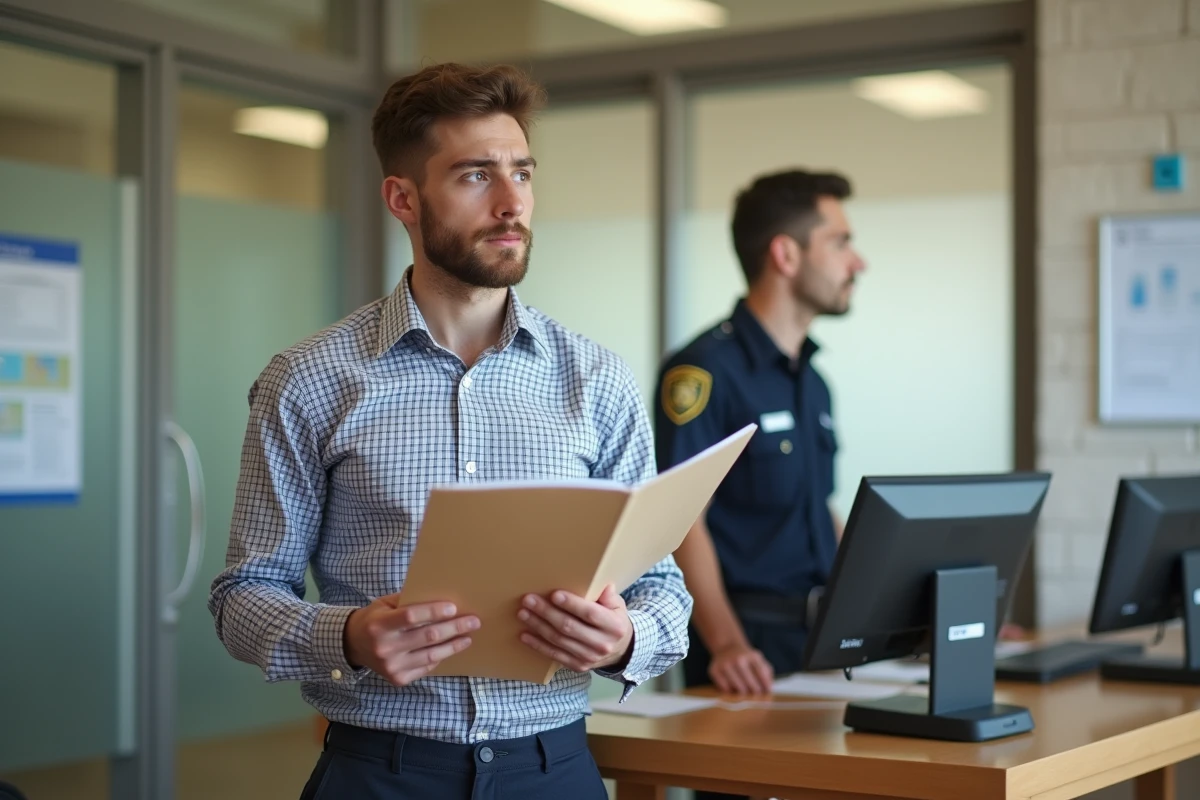 Jeune homme soumettant un dossier à la mairie