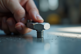 Main utilisant une clé hex pour serrer un boulon sur une surface métallique