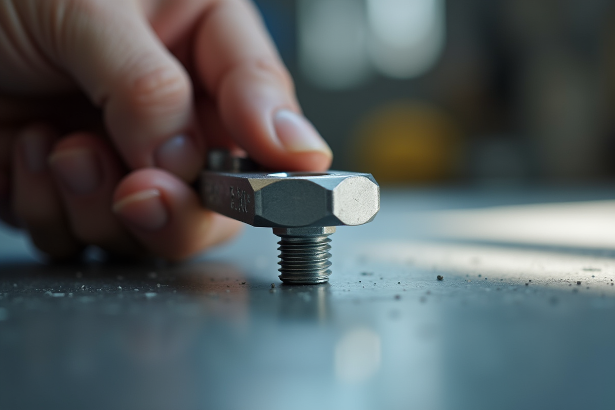 Main utilisant une clé hex pour serrer un boulon sur une surface métallique